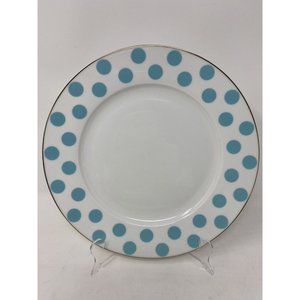 Grace's Teaware White With Blue Polka Dots 10.5” Dinner Plate Gold Trim